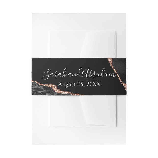 Formal Black Rose Gold Agate Glitzer Hochzeit Einladungsbanderole (Vorderseite Beispiel)