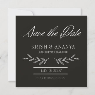Formal Black Save the Date with White Font Einladung