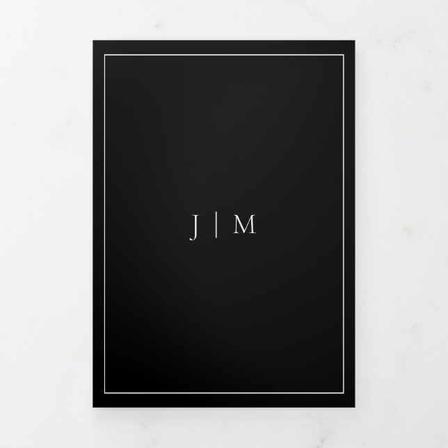 Formal Black Simple Frame Moderne Hochzeit Dreifach Gefaltete Karte (Cover)
