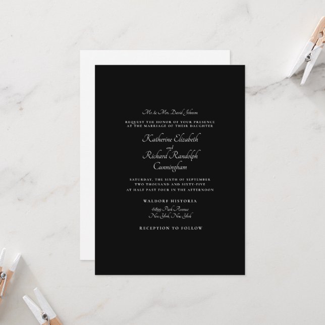 Formal Black Wedding Eltern ein Ort Einladung (Vorderseite/Rückseite Beispiel)