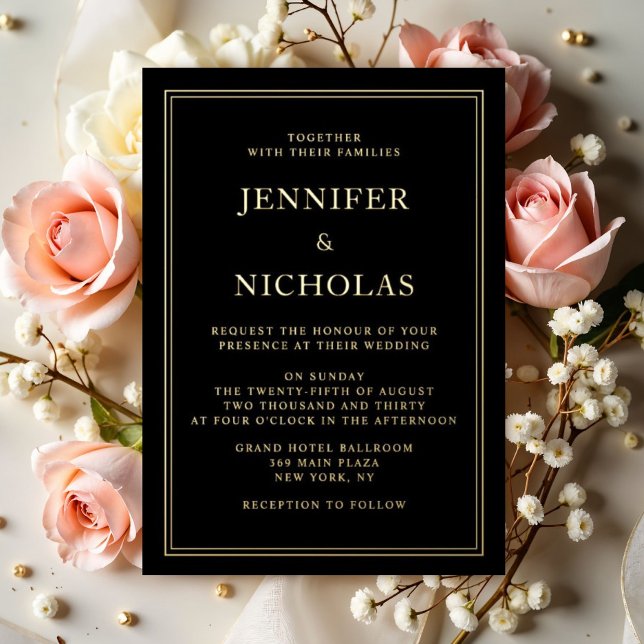 Formal Black Wedding Folieneinladung (Elegant Formal Black Wedding Foil Invitation)