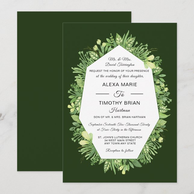 Formal Botanischer Garten Elegante Hochzeit Einlad Einladung (Vorne/Hinten)