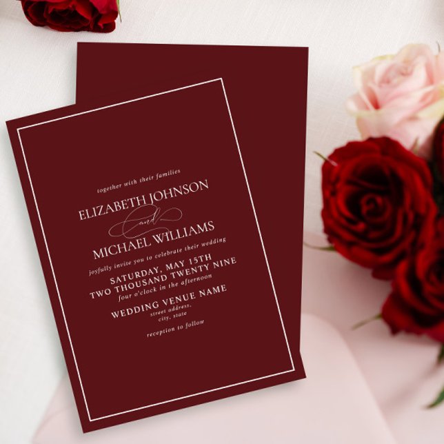 Formal Burgundy Classic Script Wedding Einladung (Von Creator hochgeladen)
