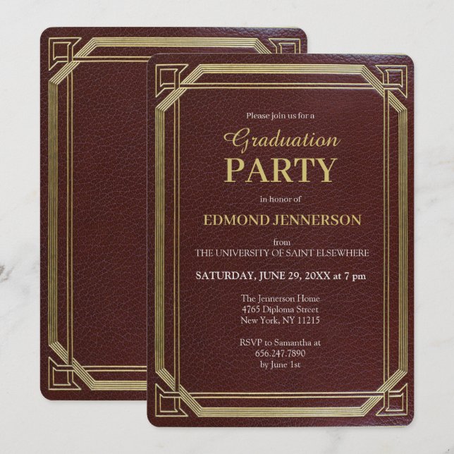 Formal Burgundy Gold 2025 Graduation Party Einladung (Vorne/Hinten)