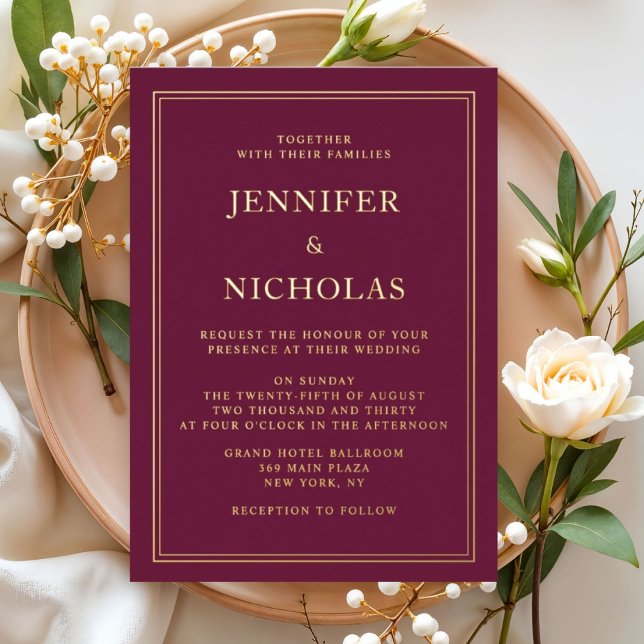 Formal Burgundy Wedding Gold Folieneinladung (Elegant Formal Burgundy Wedding Gold Foil Invitation)