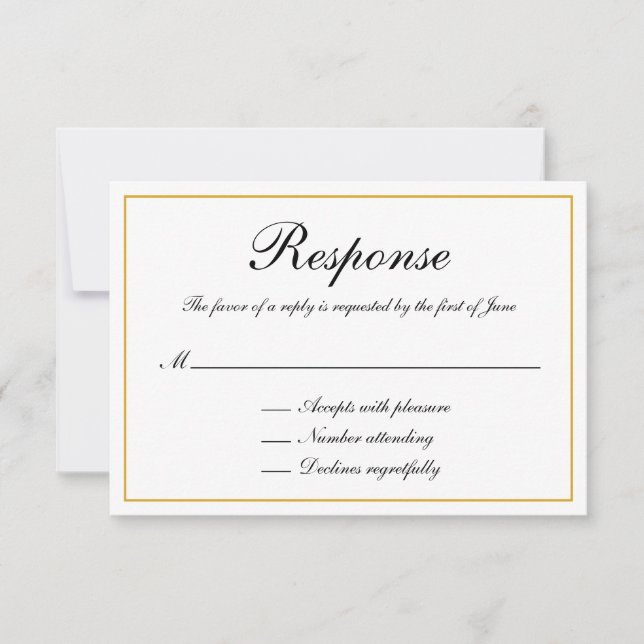 Formal Calligraphy Gold Border Wedding RSVP Karte (Vorderseite)