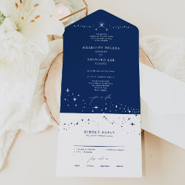 Formal Celestial Elegant Wedding Navy Blue All In One Einladung