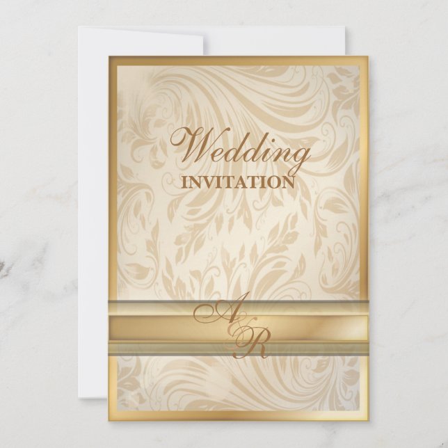 Formal Champagnergold Damask Einladung (Vorderseite)