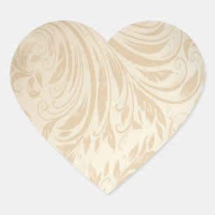 Formal Champagnergold Damask Hochzeit Herz-Aufkleber