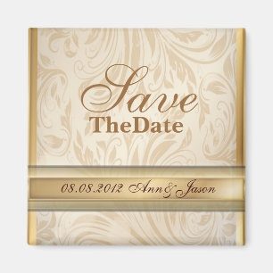 Formal Champagnergold Damask Hochzeit Magnet