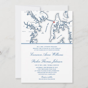 Formal Chesapeake Bay Beach Club Navy Blue Wedding Einladung