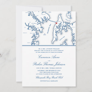Formal Chesapeake Bay Beach Club Navy Blue Wedding Einladung