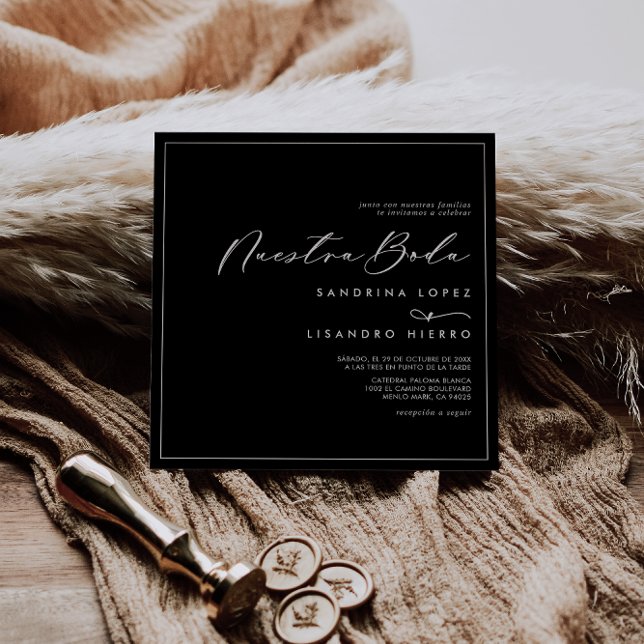 Formal Classic Black Square Nuestra Boda Wedding Einladung (Von Creator hochgeladen)