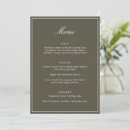 Formal Classic Border Olive Script Elegant Wedding Menükarte