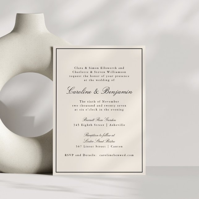 Formal Classic Border Script Elegant Wedding Ivory Einladung (Von Creator hochgeladen)