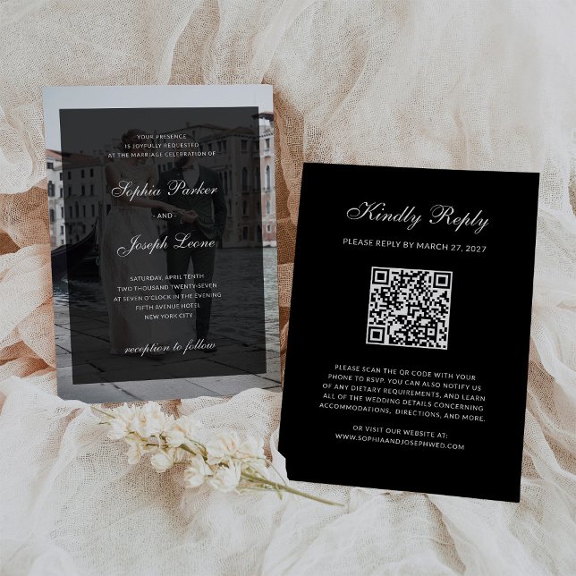 Formal Classic Dark Overlay QR Code Photo Wedding Einladung (Von Creator hochgeladen)