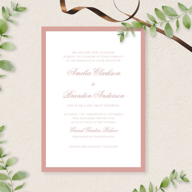 Formal Classic Dusty Rose Border Script Wedding Einladung (Von Creator hochgeladen)