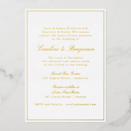 Formal Classic Gold Border Elegante Script Hochzei Folieneinladung