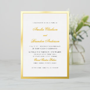 Formal Classic Gold Dick Border & Script Wedding Folieneinladung