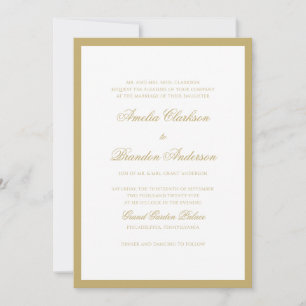 Formal Classic Gold Script & Border Wedding Einladung