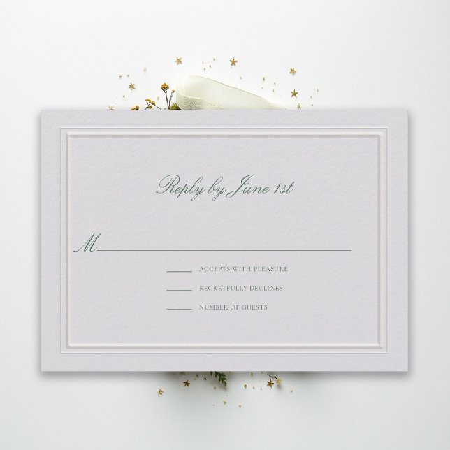 Formal Classic Green Elevated Ivory Wedding RSVP (modern classic wedding rsvp reply forest green type double frame ivory formal traditional stately)