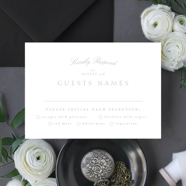 Formal Classic Light Grey Calligraphy Wedding RSVP Karte (Von Creator hochgeladen)