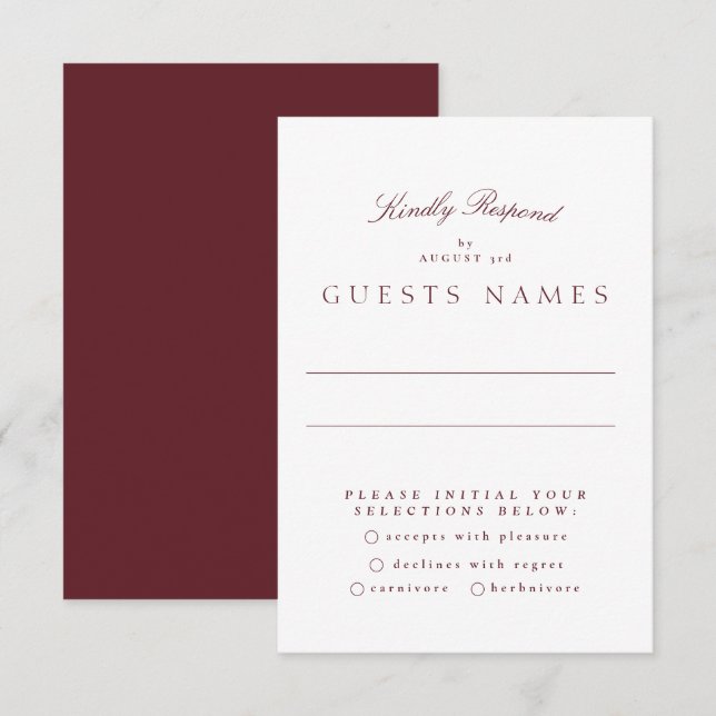 Formal Classic Maroon Burgundy Calligraphy Wedding RSVP Karte (Vorne/Hinten)