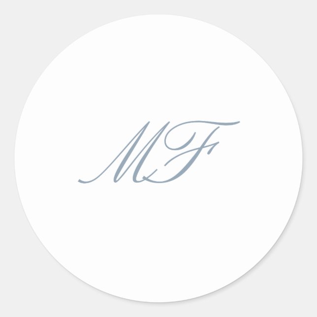 Formal Classic Monogram Dusty Blue White Wedding Runder Aufkleber (Vorderseite)