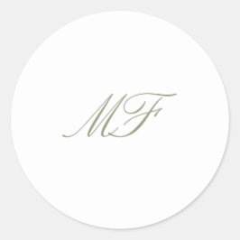 Formal Classic Monogram Sage Green White Wedding Runder Aufkleber