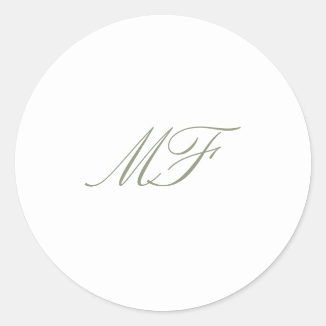Formal Classic Monogram Sage Green White Wedding Runder Aufkleber (Vorderseite)