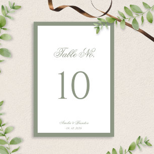 Formal Classic Sage Green Border Script Hochzeit Tischnummer