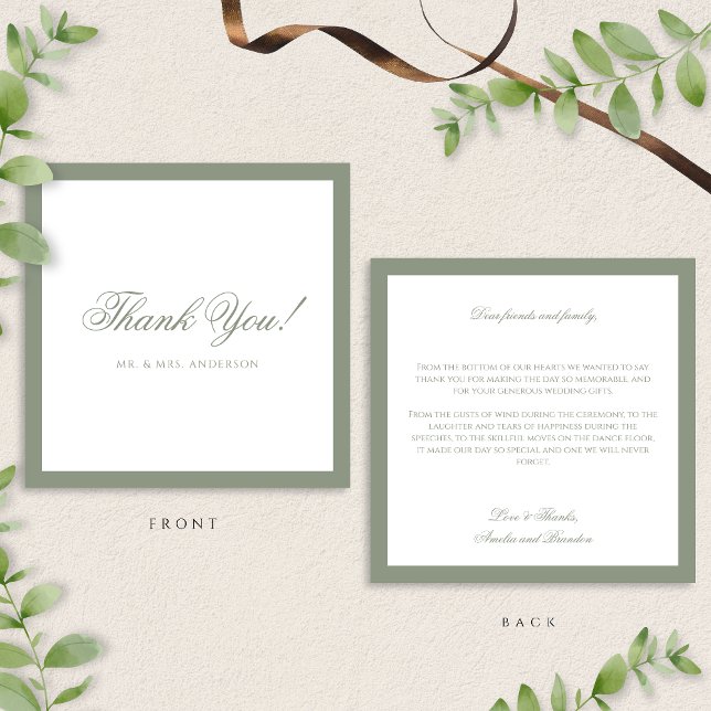 Formal Classic Sage Green Border Wedding Vielen Da Mitteilungskarte (Von Creator hochgeladen)