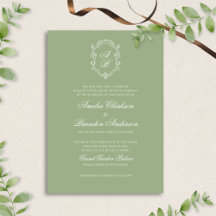 Formal Classic Sage Green Monogram Crest Wedding