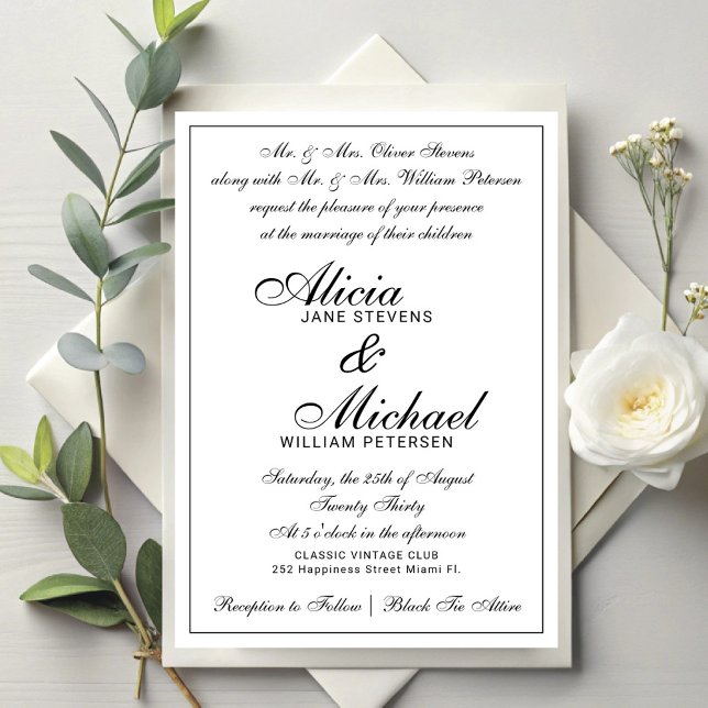 Formal classic traditional vintage white wedding einladung (Von Creator hochgeladen)