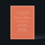 Formal Classic Warm Orange Script Elegante Hochzei Einladung<br><div class="desc">Eine raffinierte Hochzeitseinladung mit einem warmen, orangefarbenen Hintergrund mit klassischer Serif- und Skripttypografie für einen zeitlosen und raffinierten Look. Ein dünner weißer Rahmen umrahmt das Design und verleiht ihm eine Touch Eleganz. Diese Einladung eignet sich ideal für moderne, rustikale oder Herbsthochzeiten und Set den Ton für eine stilvolle und intime...</div>
