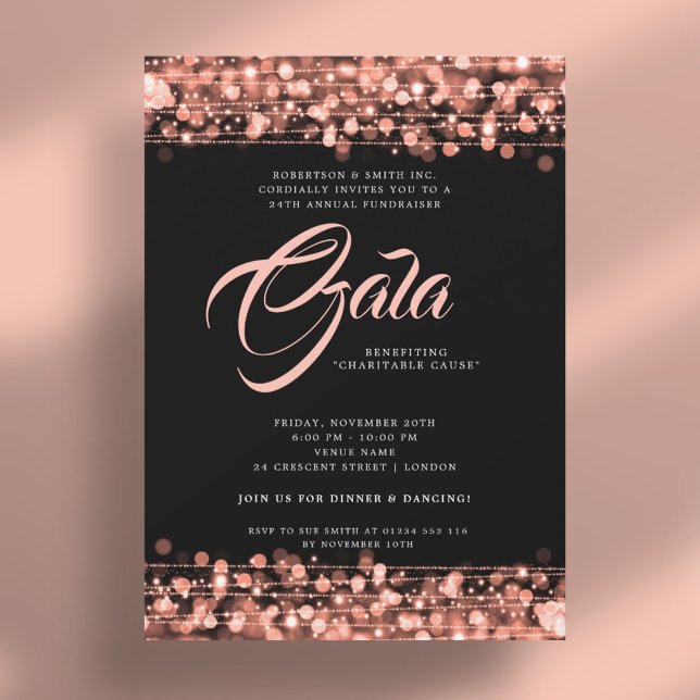 Formal Corporate Gala Ball Rose Gold Glam Lights Einladung (Formal Corporate Gala Ball Rose Gold Glam Lights Invitation)