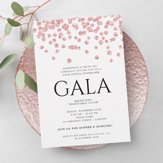 Formal Corporate Gala Rose Gold Glitzer Confetti Einladung (Formal Corporate Gala Rose Gold Glitter Confetti Invitation)