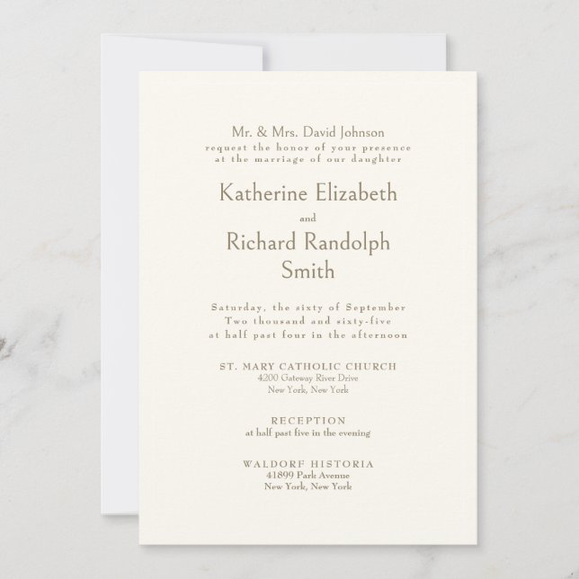 Formal Cream Wedding Bride Partys II Einladung (Vorderseite)