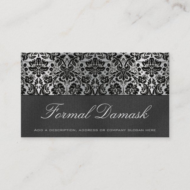 Formal Damask Horizontal - Schwarz Visitenkarte (Vorderseite)