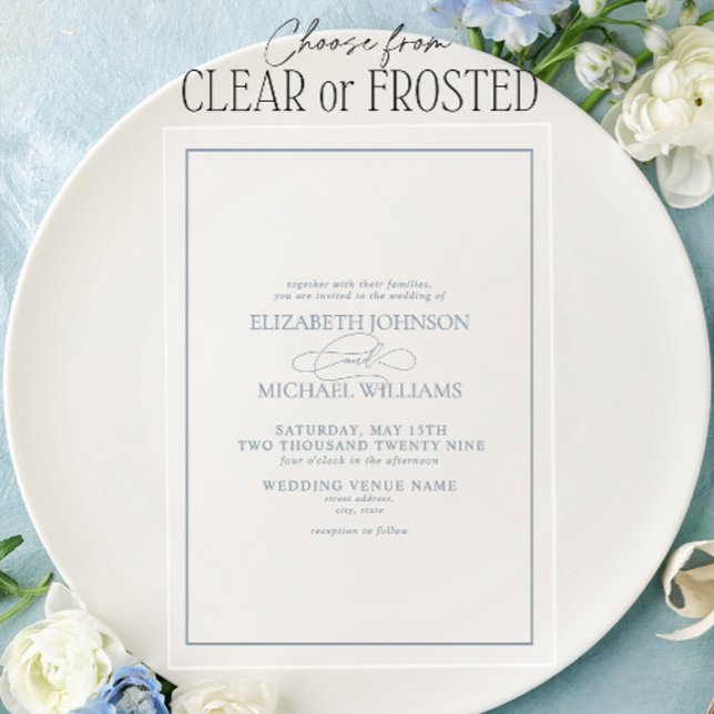 Formal Dusty Blue Classic Script Wedding Acryleinladungen (Von Creator hochgeladen)
