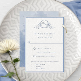 Formal Dusty Blue Monogram Wedding RSVP Card