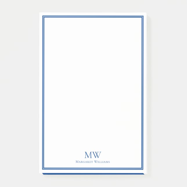 Formal Elegant Blue White Border Name Address Post-it Klebezettel (Vorderseite)