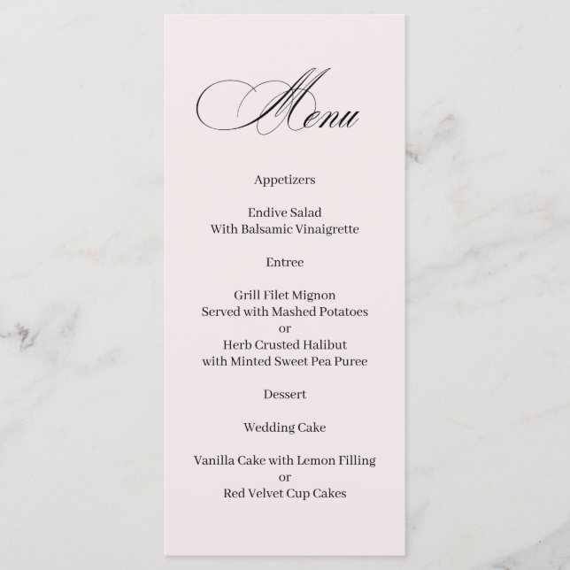 Formal Elegant Calligraphy Menu (Devant)