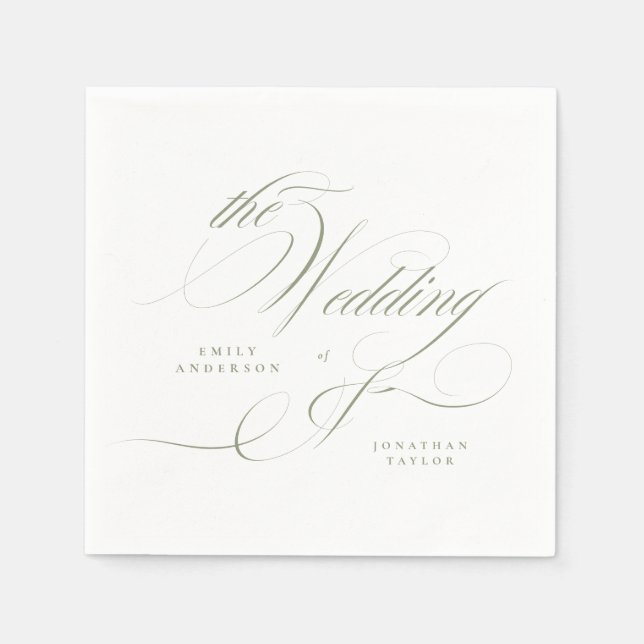 Formal Elegant Calligraphy Sage Green Wedding Serviette (Vorderseite)