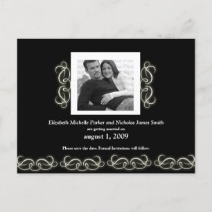 Formal Elegant Floral Save the Date Schwarz-weiß Ankündigungspostkarte