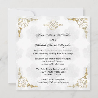 Formal Elegant Gold Akzent Blumenhochzeit einladen Einladung