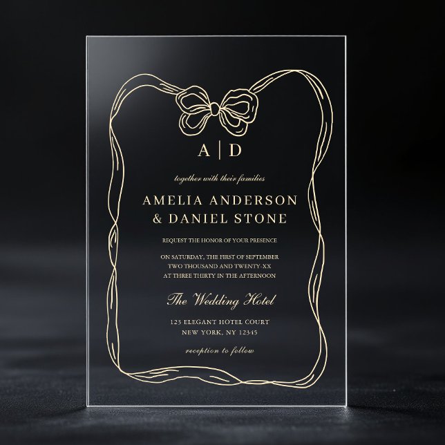 Formal Elegant Gold Bow Monogram Acryleinladungen (Von Creator hochgeladen)