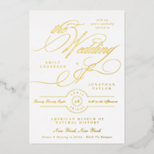 Formal Elegant Gold Calligraphy Black Krawatte Hoc Folieneinladung