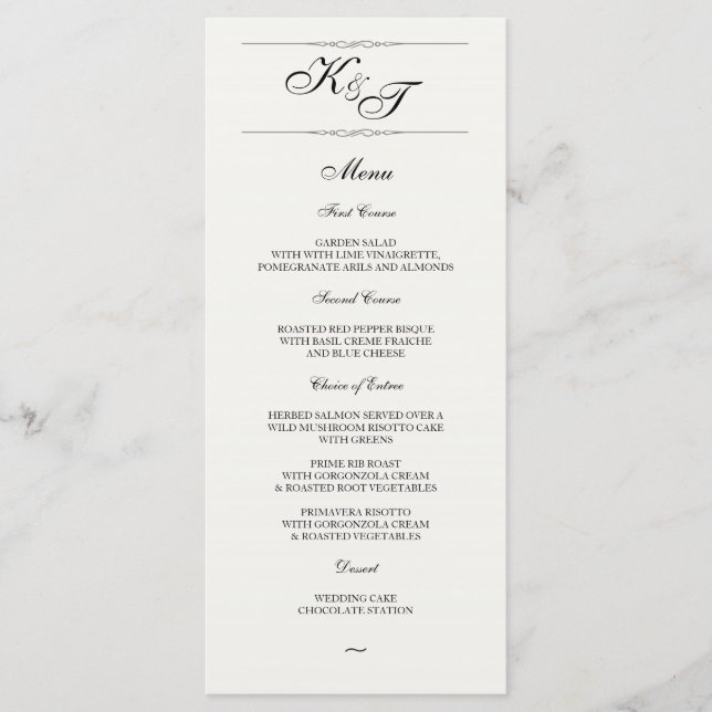 Formal Elegant | Menü-Karte für Hochzeiten Menükarte (Vorderseite)