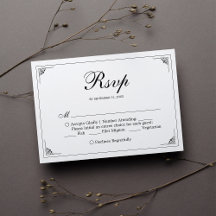 Formal Elegant Noir et Blanc Mariage Carte RSVP